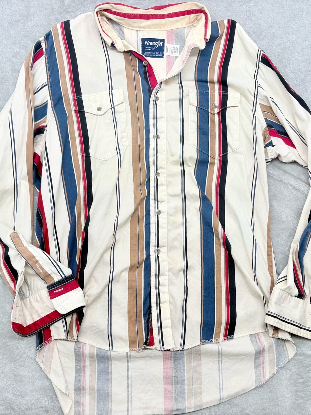 Vintage Wrangler Cowboy Cut Striped Button Up Shirt Western X-Long Tails 90s
